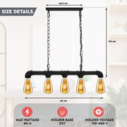 5 Light Kitchen Island Pendant Linear Farmhouse Modern Pipe Lamp Lighting