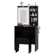 Dressing Table with LED Lights Mirror 2 Drawers Vanity Makeup Desk with Stool