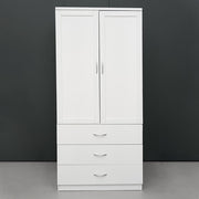 Tall Wooden 2 Door Wardrobe with 3 Drawers Bedroom Storage Furniture