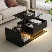 Black Lift Top Coffee !SALE! Table LED Lights Hidden Storage High Gloss Modern