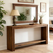 63 Inch Solid Wood Console Table Modern Narrow Entryway Table with Storage Shelf