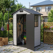 Small Plastic Garden Shed Apex with Floor Window Lockable Door Wood Grain Grey