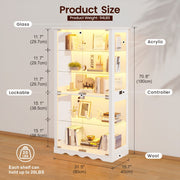 Display Cabinet with Glass Doors, 5 Tier Curio Cabinet with 3-Color LED Lights