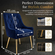 Dining Chairs Set of 2 Upholstered Tufted Velvet Kitchen Chairs Gold Legs Modern