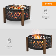 2-in-1 Outdoor Fire Pit Bowl with BBQ Grill Grate 30