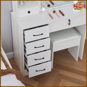 Dressing Table with Mirror, 10 LED Lights, Drawers, Stool Set Makeup Desk Vanity