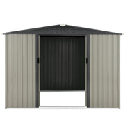 3X5/8X6FT Outdoor Garden Storage Shed w/Sliding Doors Galvanised Metal Grey