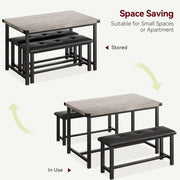 3-Piece Dining Set with 2 Benches, Stain Resistant, Steel Frame for Small Spaces