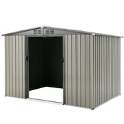 3X5/8X6FT Outdoor Garden Storage Shed w/Sliding Doors Galvanised Metal Grey