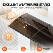 Window Awning Canopy with Large Drainage Gutter ABS Plastic Bracket PC Panel