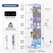 Corner Display Cabinet with Glass Doors Lockable RGB Lights Collectables Figures