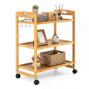 3-Tier Storage Rolling Cart Bamboo Utility Cart w/4 Universal Wheels