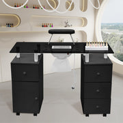 Glass Top Manicure Table Acetone Resistant Nail Desk with 4 Drawers & Cabinet UK