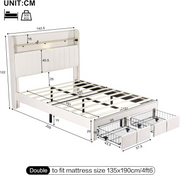 Double Bed Frame 4ft6 Upholstered Storage Bed USB-C Shelving Headboard Beige