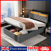 NEW OTTOMAN STORAGE UPHOLSTERED BED FRAME 4FT6 DOUBLE WITH USB PORT & LED LIGHT