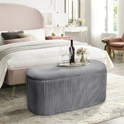 Grey Ottoman Seat Toy Storage Box Velvet Footstool Pleated Detail Bench Pouffe