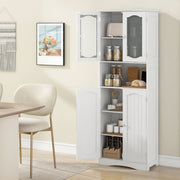 Tall Bathroom White Storage Cabinet Tempered Glass Door Pantry Cabinet