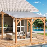 3x3m Wooden Lean-to Hardtop Gazebo Pergola Waterproof Rust-Resistant
