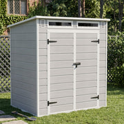 6X4FT Plastic Garden Storage Shed Outdoor Tool House With Floor & Lockable Doors