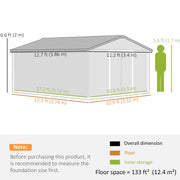 13 x 11ft Garden Shed Storage with Foundation Kit and Vents, Grey