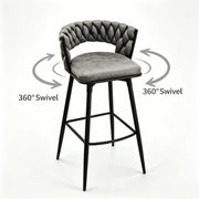Set of 2 Luxury Grey Bar Stools Kitchen Barstools Bar Chairs With 360° Swivel