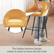 Set of 2 Bar Stools Velvet/PU Metal Legs Breakfast Stools Armrest Padded Chairs