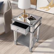 Silver Mirrored End Table with 1 Chest of Drawer Sofa Side Accent Table Storage