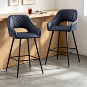 Set of 2 Bar Stools Velvet/PU Metal Legs Breakfast Stools Armrest Padded Chairs