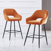Set of 2 Bar Stools Velvet/PU Metal Legs Breakfast Stools Armrest Padded Chairs