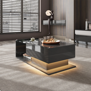Black Lift Top Coffee !SALE! Table LED Lights Hidden Storage High Gloss Modern