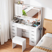 Vanity Dressing Table with LED Lighted Mirror & 11 Drawers Makeup Desk w/ Stool