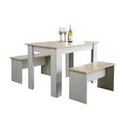 Dining Set Grey Table Benches Wooden Unit Kitchen Furniture Seats 4 Two Tone
