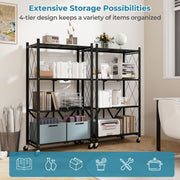 4-Tier Foldable Storage Shelf Collapsible Storage Rack Black