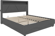 4FT6 Double Bed Frame !SALE! LED Hydraulic Storage USB Headboard Grey