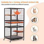 Metal Cat Cage, 4-Tier Small Animal Cage with Wheels, Cat House with Hammock