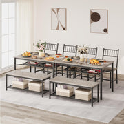 4-Piece Grey Dining Set for 4, Rectangular Table, 2 Chairs & Bench W/ Wine Rack