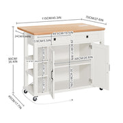 2 Doors 2 Drawers Rolling Kitchen Island with Drop Leaf Tabletop and UK Socket