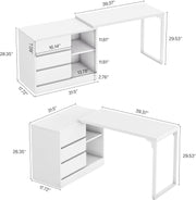 Modern L-Shaped Office Computer Desk Study Writing Table with Drawers & Shelves