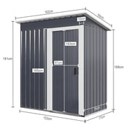 5 x 3ft Garden Shed Galvanised Metal Shed Outdoor Storage Tool Small House Grey