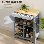 Rolling Kitchen Island Trolley Storage Cart w/ Rubberwood Top, Grey