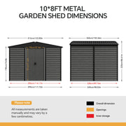 8 x10ft Garden Storage Shed with Double Sliding Door Grey Wood Effect, FREE BASE