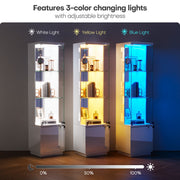 Glass Display Cabinet with 3 Color LED Lights & Motion Sensor for Collectibles