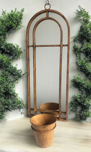 Arched Garden Wall Mirror with Planter Flower Pot Rusty Metal Rustic Outdoor