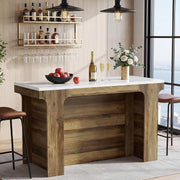 59'' Modern Bar Table Rectangular Counter Height Pub Table with Faux Marble Top