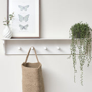White wooden shelf with hooks kitchen bathroom bedroom hallway storage decor