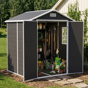 8x6 6x6 5x3 Plastic Garden Shed with Floor Window Lockable Door Wood Grain Grey