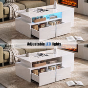 Led High Gloss Coffee Table With 2 Push Latch Open Drawers, Modern Centre Wlavvc
