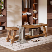 63-Inch Farmhouse Solid Wood Entryway Bench with Shoe Storage Shelf for Hallway