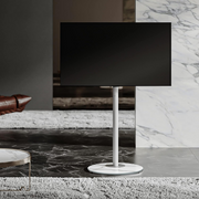 FITUEYES Minimalism White TV Stand for 32-60 Inch Tall TV Floor Stand Base Glass