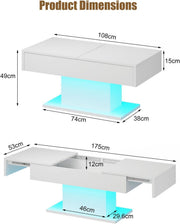 High Gloss LED Coffee Table Cocktail Center Table Modern Living Room Rectangle